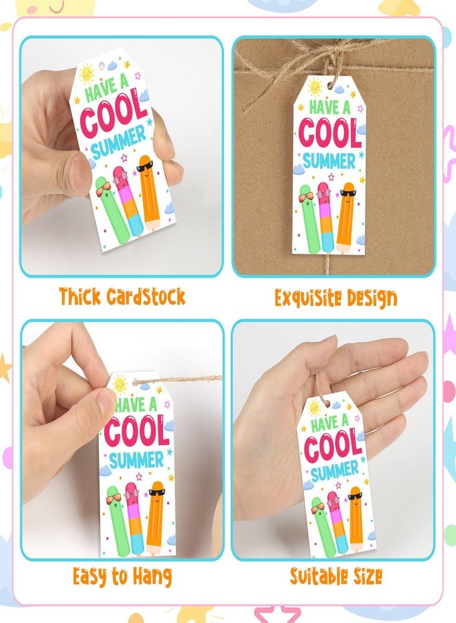 Serencatcher 50pcs Last Day of School Gift Tags, Ice Pops Have a Cool Summer Thank You Tags with String for Students End of School Year Summer Party Decorations Ice Pops Party Favors - Image 2